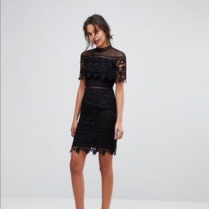Chi Chi London lace high neck mini dress in black